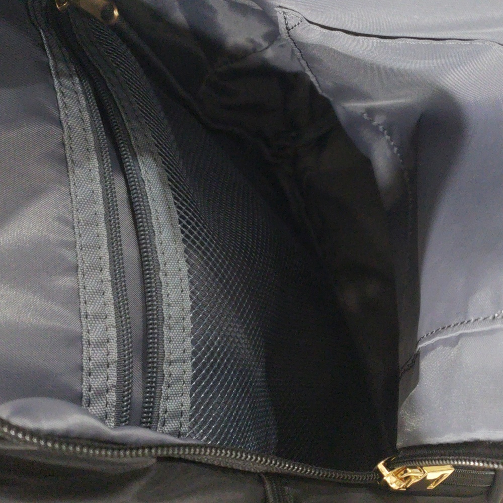 Black Nylon Daypack Backpack – Gold Zipper Accents, Lightweight Travel Bag - Picture 11 of 12